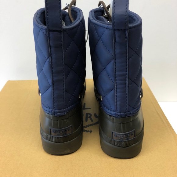 New Women's Sperry Gossling Duck Boots Navy/Brown - Picture 3 of 4